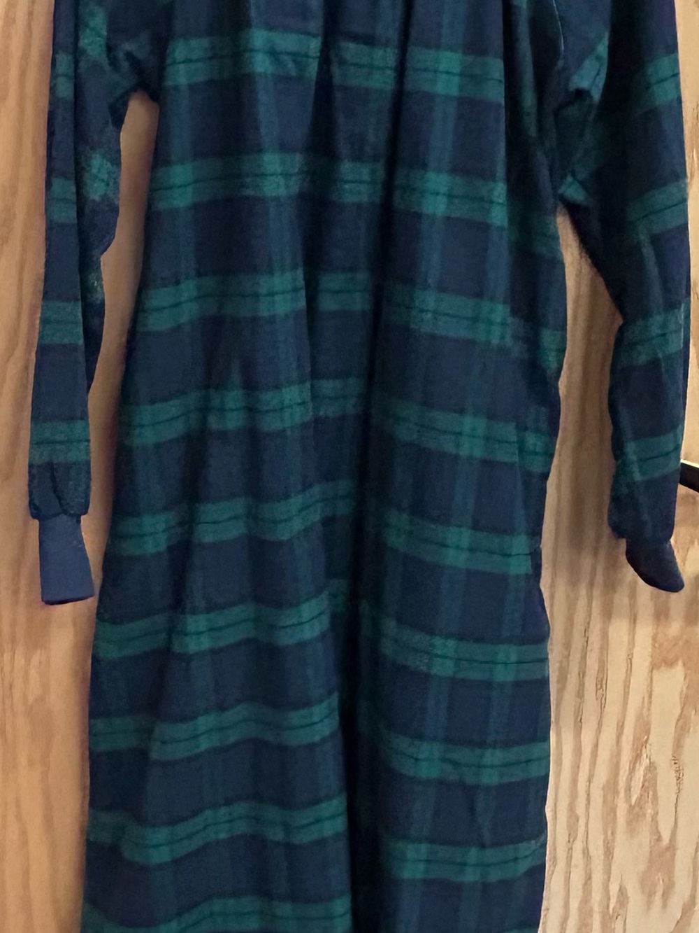 Portuguese 100% Cotton Adults Navy and Green Tartan Plaid Long Sleeve Nightgown